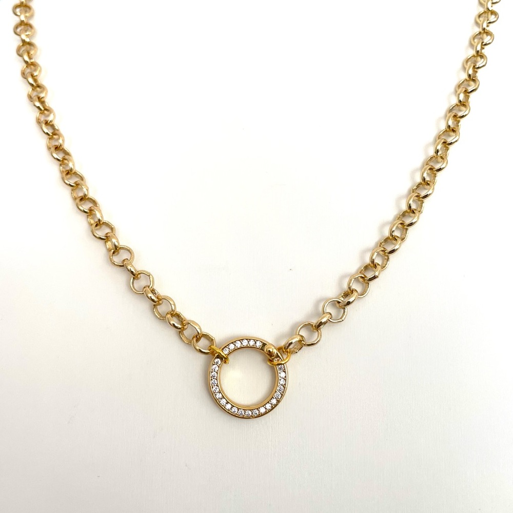Gold Filled Rolo Belcher Chain Link Necklace CZ Char…